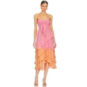 Sundress Revolve Ilanila Pink Orange Gold Strapless Ruffle Tiered Midi Dress